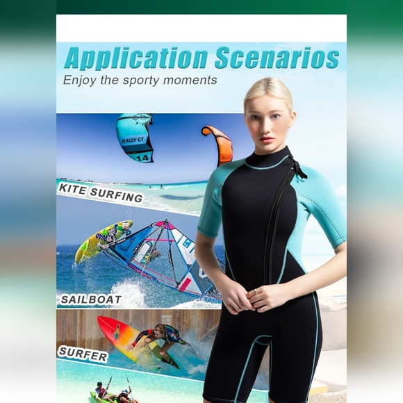 Shorty Neoprene Wetsuit with Front Zipper 3mm, 2mm Shorty Sleeves - Picture 5 of 10